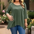 thumbnail image 5 of WTOBBY Plus Size Women's Solid Color Round Neck 3/4 Sleeve Tunic Top Basic Loose Fit Tee for Full Figure Comfort Everyday Fall Fashion,Army Green L, 5 of 5