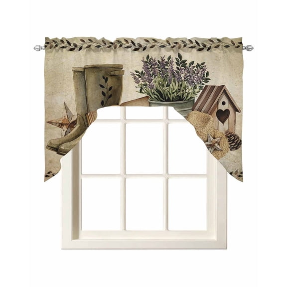 Vintage Farmhouse Swag Valances for Windows, Small Curtains Drapes, Retro Country Boots Flowers Leaf Book Kitchen Window Curtains Over Sink Window Treatment Valance for Bedroom/Bathroom 56"x36"