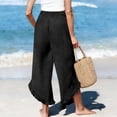 thumbnail image 4 of ZHYou No Boundarie Linen Pants for Women Flared Wide Leg Ruffle Summer Casual Lightweight Smocked High Waist Baggy Pull On Trousers Black Size M, 4 of 5
