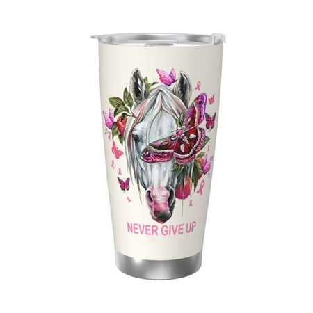 

Breast Cancer Awareness Horse 20 Oz Water Bottle Insulated Tumblers Stainless Steel Cups Double Wall Tumbler with Lid