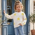 thumbnail image 2 of Afdoent Girls Sweaters Star Pattern Knitted Sweater Cozy Casual Crewneck Pullover for Kids 10-12 Years, 2 of 7