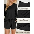 thumbnail image 4 of FEOYA Waffle Pajamas for Women Set Knit Lounge Sleepwear Outfits Ribbed Pajamas Long Sleeve Top Shorts 2 Piece Loungewear Sweatsuit with Pockets M Black, 4 of 7