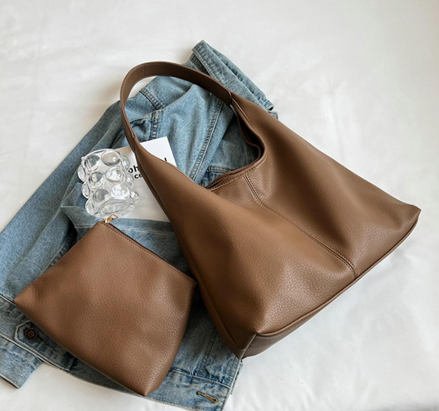 HLSOHJP Slouchy Hobo Bags for Women Tote Bag Retro PU Leather Crossbody Purse Soft Shoulder Purses 2pcs Work College Handbags