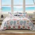 thumbnail image 2 of Coastal Quilt Set Full/Queen Size - Lightweight Microfiber Reversible Bedspread, 90''x98'', Coral, Includes 2 Shams, 2 of 7