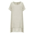 thumbnail image 6 of Elvqul Womens Dresses Short Sleeve Scoop Neck Dresses for Women Plus Size Plain Pullover Long Dresses Beige Chic, 6 of 7