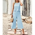 thumbnail image 4 of Women's Cotton and Linen blend 2-Piece Set: Sleeveless Crop Top & Wide Leg Pants  Summer Outfit Size Up for Relaxed Fit S-XL, 4 of 8