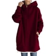 thumbnail image 3 of Glonme Loose Fit Hooded Jacket Womens Casual Pockets Zip up Hoodies Tunic Sweatshirt Plus Size Long Hoodie Jacket Wine Red 2XL, 3 of 6