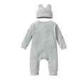 thumbnail image 2 of Qiylii Baby Romper with Hat, Solid Color O-Neck Long Sleeve Single Breated Bodysuit, 2 of 8