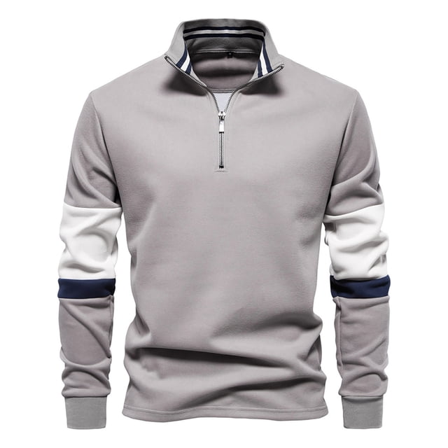 GigrtiJin Chandail en Molleton à Demi-Fermeture Éclair Patchwork pour Hommes Mode Manches Longues Col Rabattu Vêtements d'Extérieur Décontractés