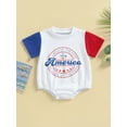 thumbnail image 2 of Arvbitana Newborn Baby Boy Girl 4th of July Romper Short Sleeve Color Block Bubble Bodysuit Cute Summer Jumpsuit Independence Day Clothing 0-24 Months, 2 of 9