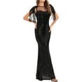 thumbnail image 3 of SWSMCLT Women's Sequin Dress Tassel Maxi Prom Bodycon Evening Gown Elegant Formal Hoco Sleeveless Cocktail Bridesmaid Long Dresses Full-Length Homecoming Party Crew Neck Black 6, 3 of 4