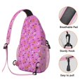 thumbnail image 3 of Sling Backpack,Pink Halloween Pattern Sling Bag with Water Bottle Holder,Waterproof Sling Bag for Men/Women with Headphone Jack for Hiking,Travel, 3 of 6