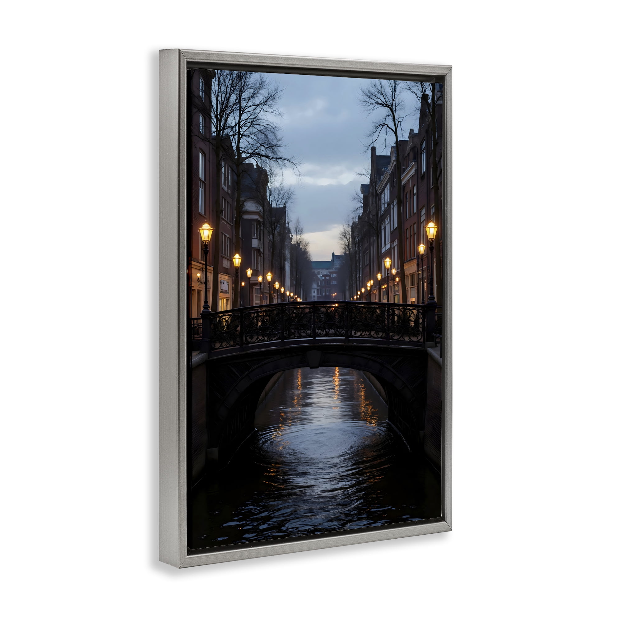 Stupell Industries Lantern Light over Quiet Canal Gray Framed Floater Canvas Wall Art, design by Creative Studio