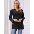 thumbnail image 5 of DARING DIVA Women's Velvet V Neck Long Sleeve Metallic Blouse S Black, 5 of 8