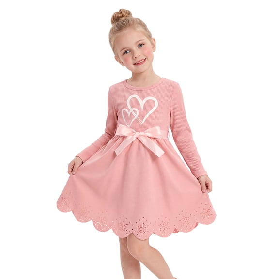 Actgleam Toddler Girls Long Sleeve Dress A-Line Formal Dresses for Girl,Pink,5Year