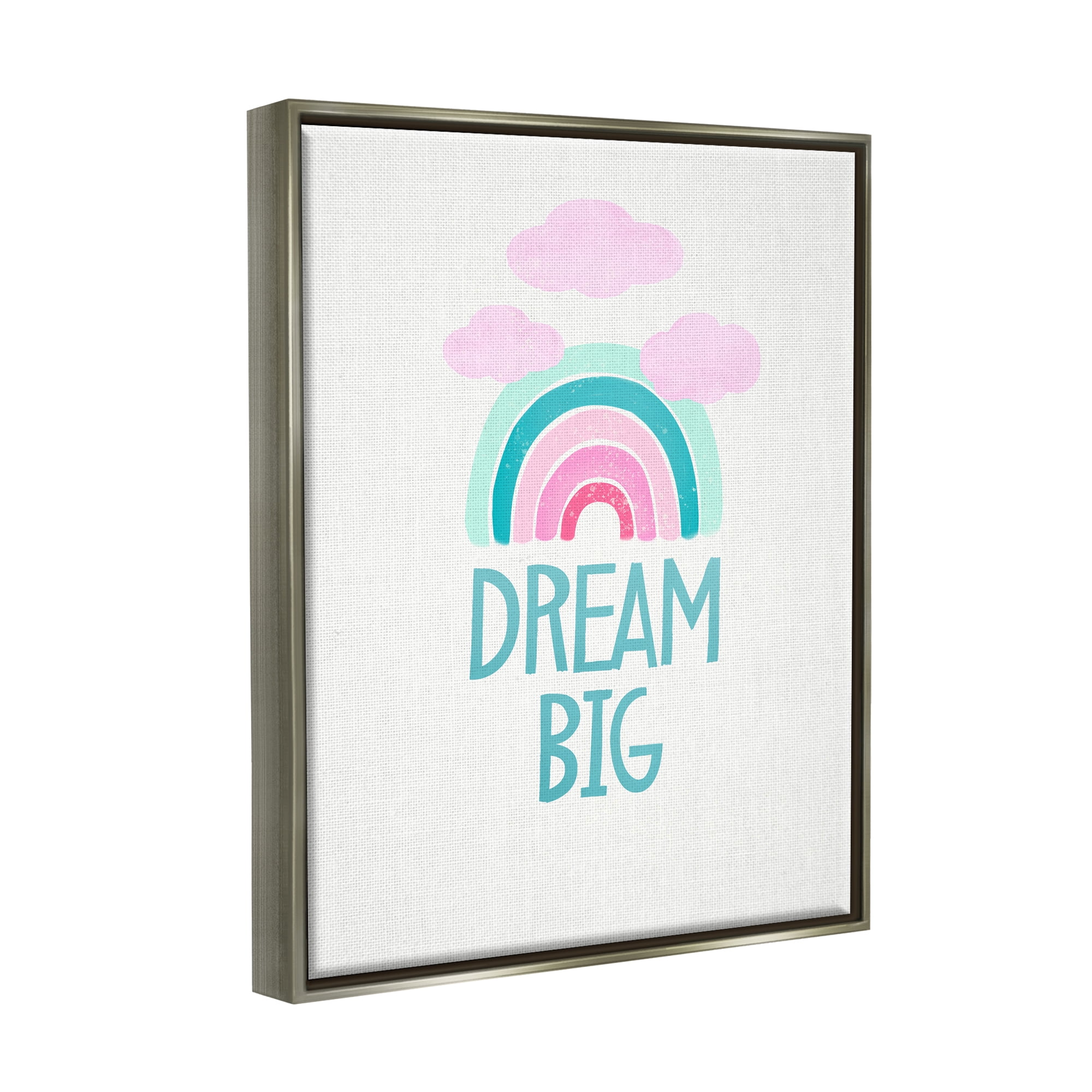 Stupell Industries Dream Big Rainbow & Clouds Nature Painting Gray Floater Framed Art Print Wall Art, 17 x 21