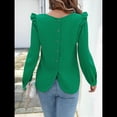 thumbnail image 4 of Blusas de Mujer de Larga con Hombros Descubiertos y Volantes, Cuello Redondo, Ligeras, de Punto Acanalado, Otoño de 2025. Verde M, 4 of 10