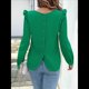 thumbnail image 4 of Blusas de Mujer de Larga con Hombros Descubiertos y Volantes, Cuello Redondo, Ligeras, de Punto Acanalado, Otoño de 2025. Verde M, 4 of 10
