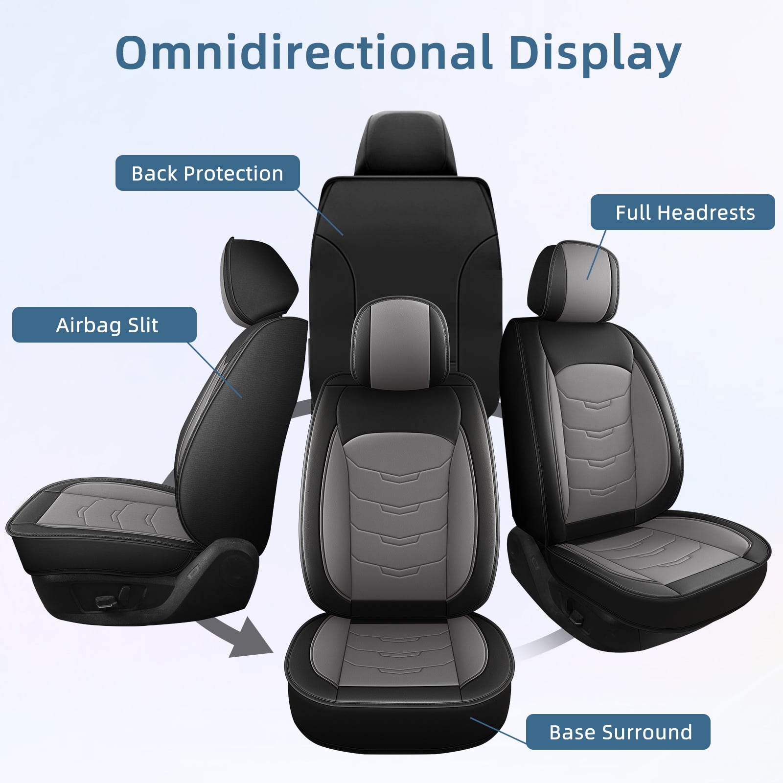 LAONNVIR Full Set Car Seat Cover Fit for Honda CR-V 2007-2024 2025: Faux Leather Seat Cushion with Lumbar Support Waterproof Seat Protector Compatible Airbag,Grey 5 Seat