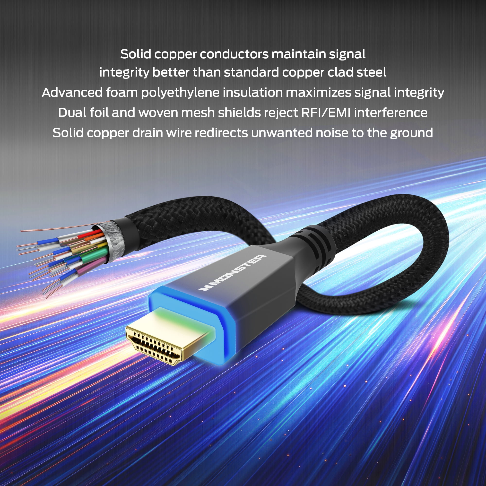 Monster 8K HDMI Cable 2 Pack 10 ft, Ultra High Speed HDMI 2.1 Cords with LED Illuminated Connectors, 48Gbps, 8K 60Hz & 4K 144Hz Gaming, HDR, Compatible with PS5, Xbox Series X, TVs, Monitors