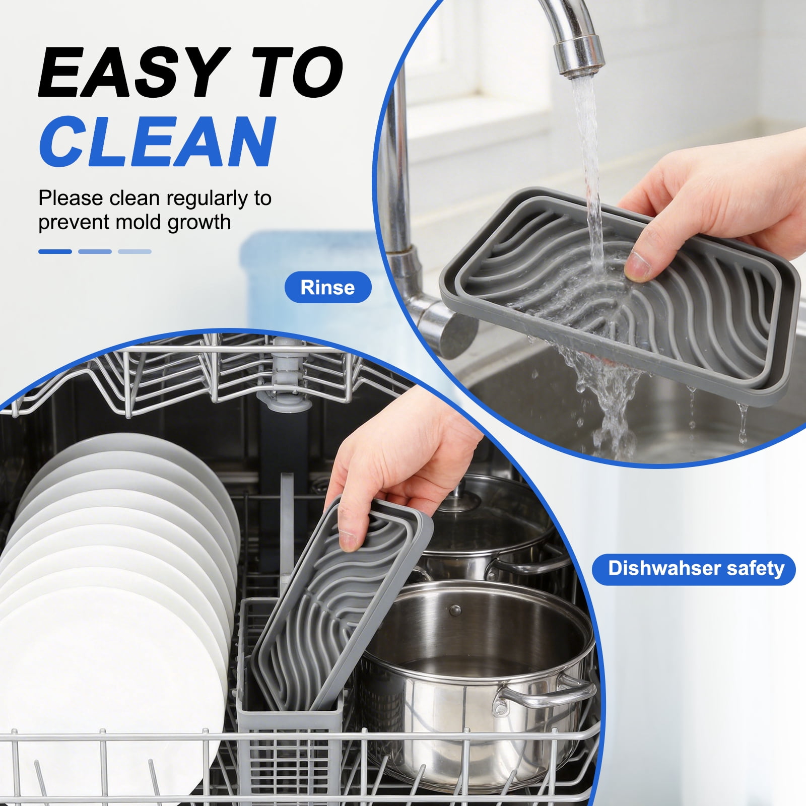 Uxcell Rectangular Refrigerator Drip Catcher - Non-Slip Silicone Mini Dispenser Drip Collector Fridge Spills Water Pad Catch Basin with with Rectangular Small Drain for Drainage, Grey