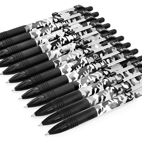 Zebra Z-Grip Smooth Retractable Ballpoint Pen - 1.0mm - Black Ink - Camo Barrel - Pack of 12