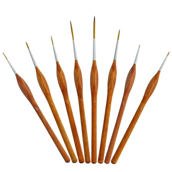 U.S. Art Supply 8 Piece Taklon Detail & Liner Artist Brush Set with Wood Comfort Grip Handles - Art, Detailing