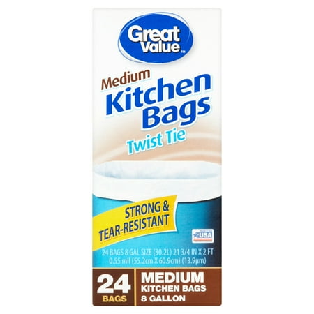 Great Value Medium Kitchen Twist Tie Trash Bags 8 Gallon 24 Count Departments