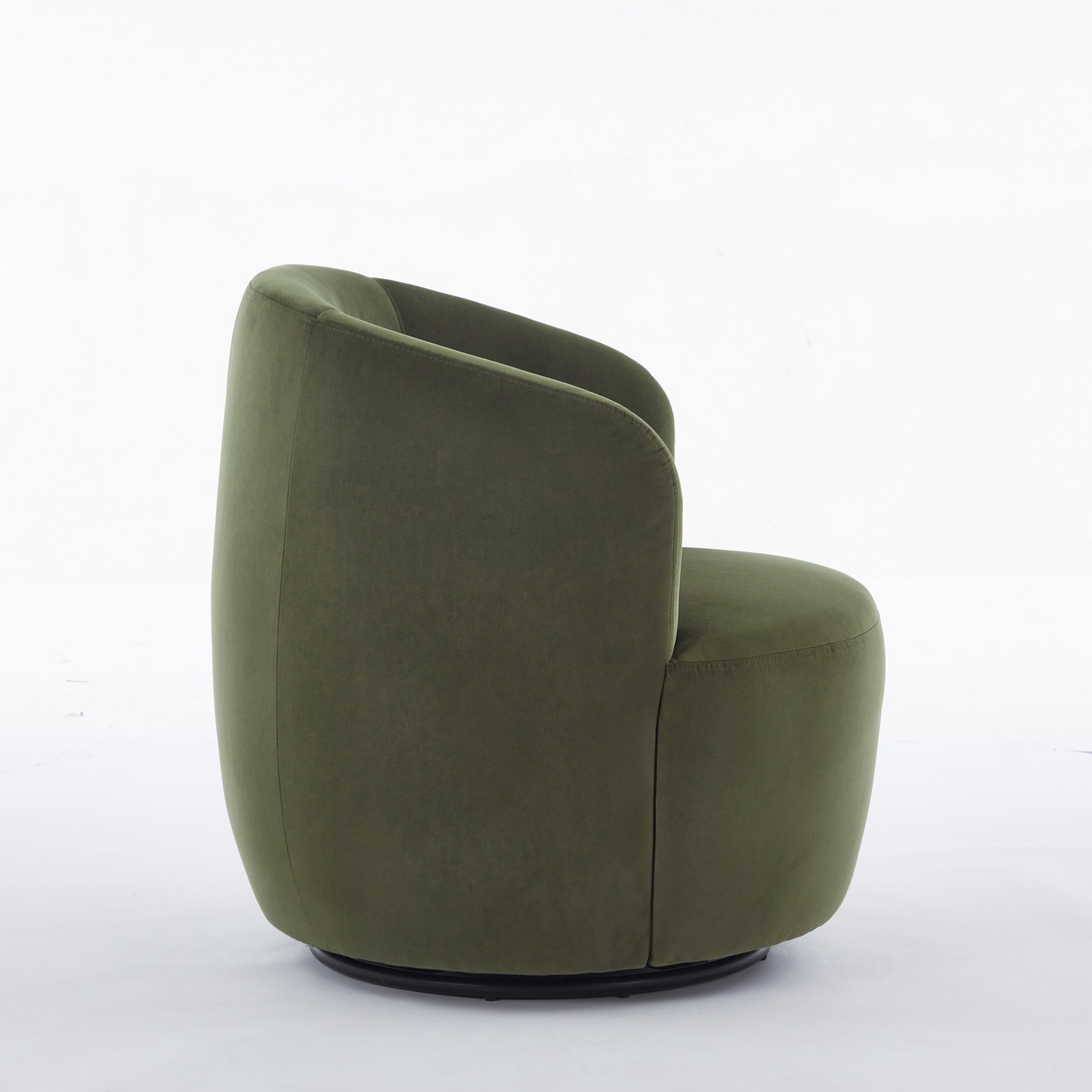 Noble House Valda Upholstered Velvet Barrel Chair, Swivel Reading Lounge Armchair with Metal Base for Bedroom, Green