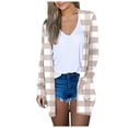 thumbnail image 1 of HONHUZH T Shirts,Women's Solid Color Striped Stitching Long-Sleeved Cardigan Button Coat Printed Plaid Sweater Coat, 1 of 5
