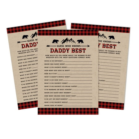 Inkdotpot Lumberjack 50-PackWho Knows Daddy BestRustic Kraft Baby Shower GameCards Gender Neutral FunActivity Cards