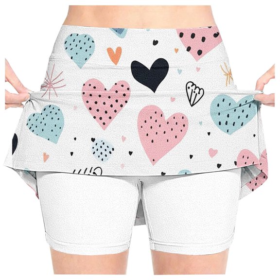 CPNG Girl's Athletic Skorts Sporty Skirts with Shorts Little Girl Casual Heart Print High Waisted Stretchy Skort