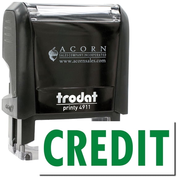 Self-Inking Credit Stamp, Trodat Printy 4911, Press and Print Stamping, Impression Size 5/8" x 1-1/2", Up to 10,000 Impressions - Green Ink
