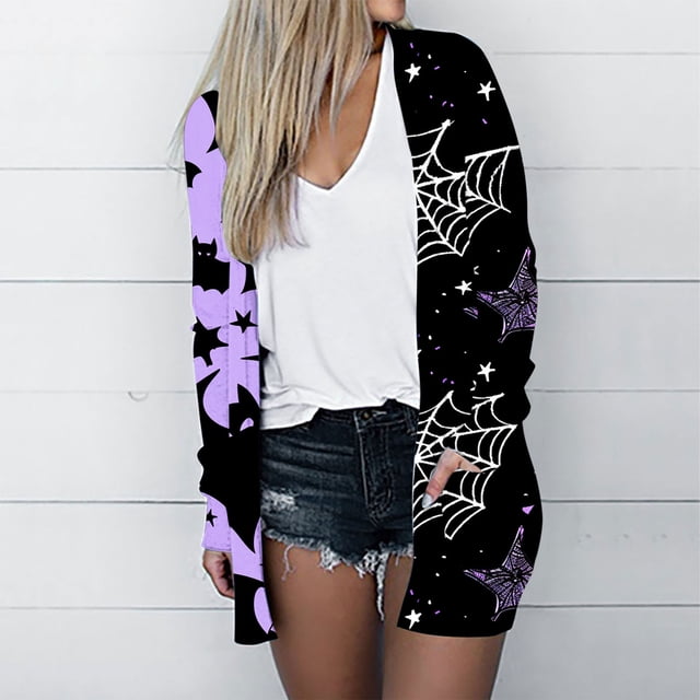 LOVZFMLL Vestes pour Femmes Imprimé Manches Longues Blouse Décontractée avec Poche Cardigan Extérieur