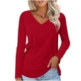 thumbnail image 2 of AXXD Womens Tops Trendy Tunic Red Basic Summer 2024 Long Sleeves Solid Color Shirts V-Neck Loose Tunic Tops Blouses, 2 of 5
