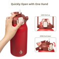 thumbnail image 3 of BJPKPK Insulated Water Bottles&nbsp;with Straw, 45 oz Stainless Steel Metal Water Bottle with One-handed Opening Lid, BPA Free Reusable Water Bottles, Jugs, Thermos for Gym Sports Outdoors, Red, 3 of 6