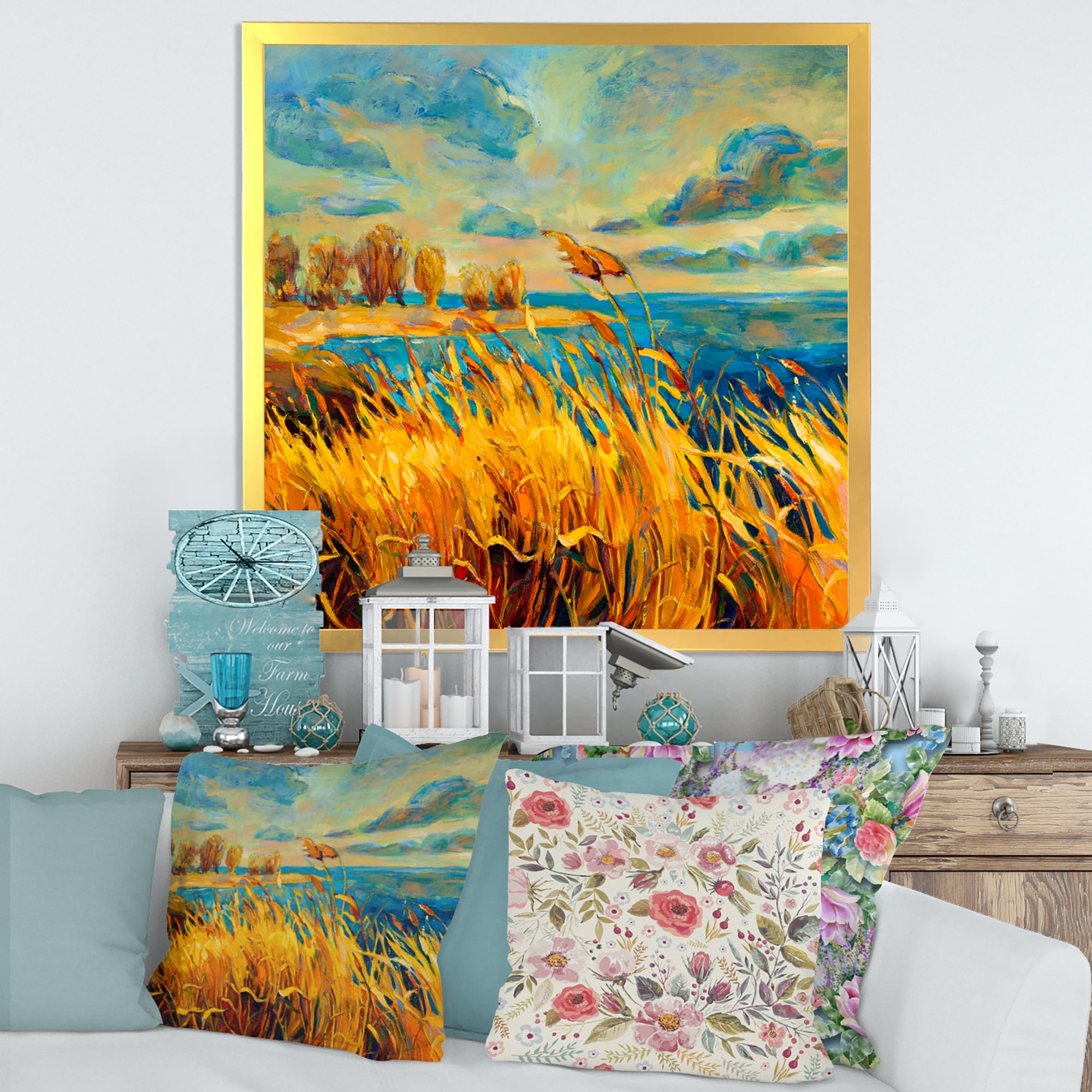 Designart 'Sunset Over Vibrant Lake' Nautical & Coastal Framed Art Print