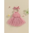 thumbnail image 2 of FEORJGP Toddler Baby Girl Mesh Dress 0 6M 12M 18M 24M Infant Sleeveless Cami Tulle Dress Elegant Tie-Up Halter Neck A-line Dress Backless Solid Color Princess Dress for Party Summer, 2 of 8