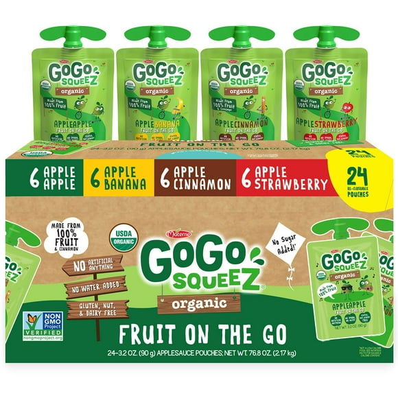 GoGo SqueeZ Organic Applesauce Pouches, Variety Pack, 3.2 oz., 24 ct.
