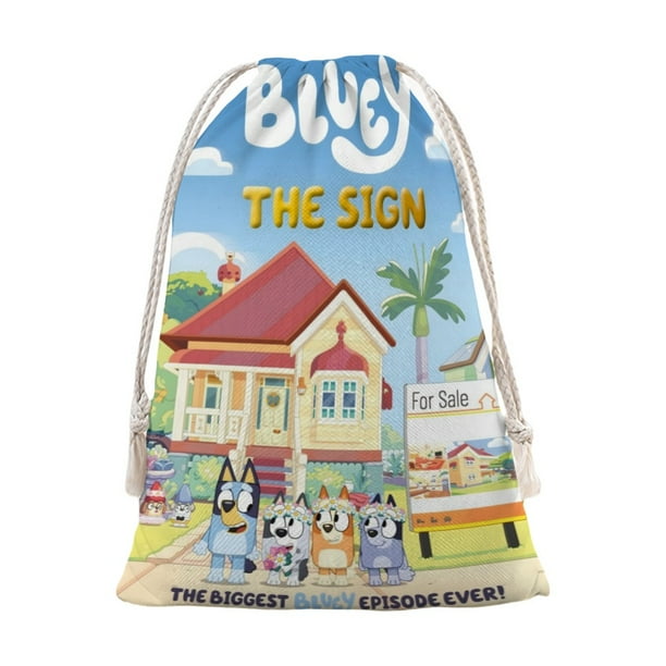 Bluey Bolsa de regalo con cierre de cinta navideño para decoración de Navidad,39cm×30 cm.