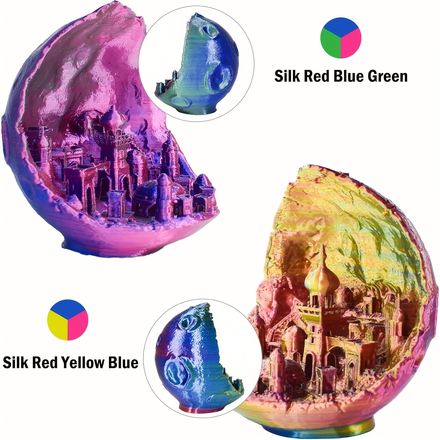 0.55LB x 4 PLA Filament 1.75mm, Tri-Colors 3D Printer Filament, Rainbow PLA Filament Bundle, Coextrusion 3D Filament with PLA Color Change, 250g X 4 Spool, Total 1kg/ 2.2lbs