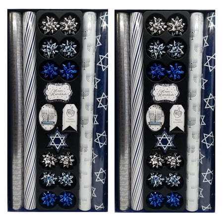 Tom Smith Hanukkah Wrapping Paper with Tags & Bows, 2-Pack