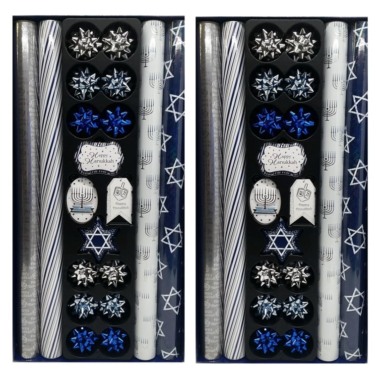 Tom Smith Hanukkah Wrapping Paper with Tags & Bows, 2-Pack photo 1