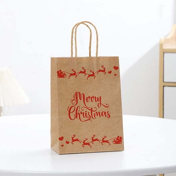 Decoración navideña, bolsas de papel kraft navideñas, bolsas de regalo con asas, bolsas para refrigerios navideños, bolsas de papel para fiestas, bolsas de regalo para fiestas, suministros para fiesta
