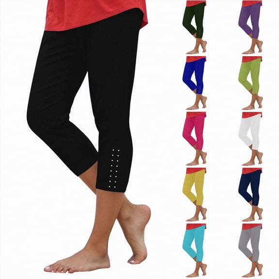 vigerkar 3/4 Leggings for Women Yoga Tights Tummy Control Work Out Exercise Yoga Pants Summer Bottoms (Black, M)