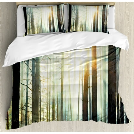 Nature Duvet Cover Set Mist In The Enchanted Forest With Sunbeams