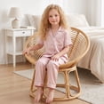 thumbnail image 5 of NIPAXO Girls Pajamas Set Short Sleeve Button-Down Silk Satin Sleepwear with White Piping for Toddler and Kids, 5 of 8