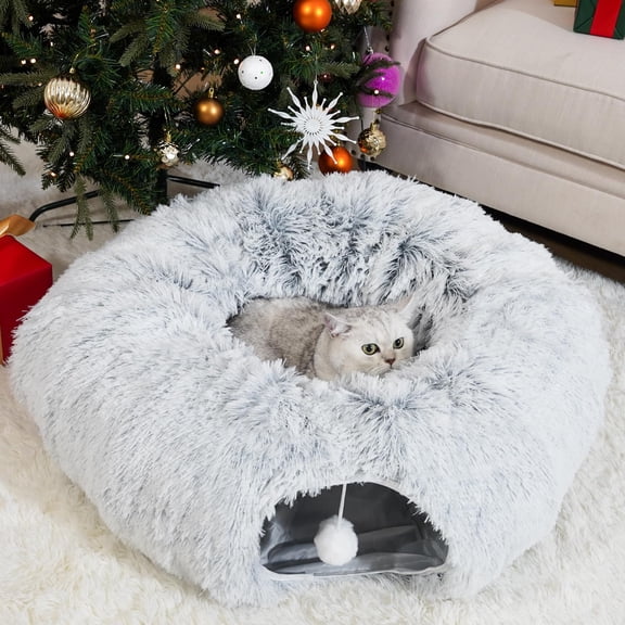 Cojín lavable gris Cat Tunnel Bed OOZAZEMM de 84 x 84 x 28 cm