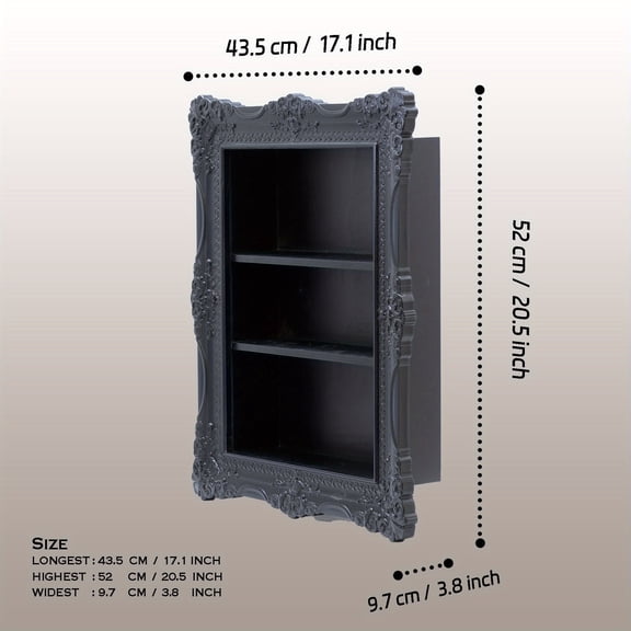 Solid Wood Relief Display Shelf, Vintage Black Carved Storage Rack, Gothic Style Wooden Organizer for Essential Oils, Aromatherapy, Home Decor & Collection Display