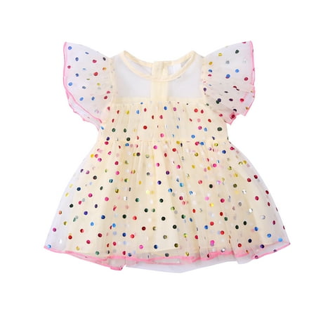 

Toddler Baby Girl Princess Dress Short Sleeve Ruffle Polka Dot Tulle Tutu Sequin Party Dresses Infant Clothes